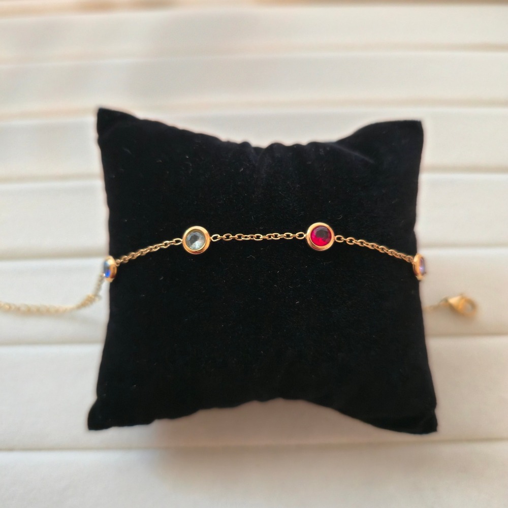 18KGold plated Multi Color Zircon Station Bracelet CZ Rainbow Chain